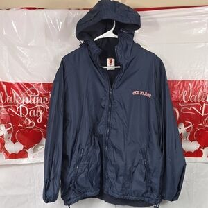 Men's Vintage Six Flags Navy Blue Zip Up Jacket Size Large (M165) Never Warn